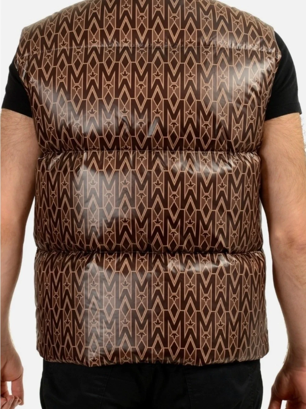 Mackage Brown Monogram Quilted Puffer Vest with Logo Patch